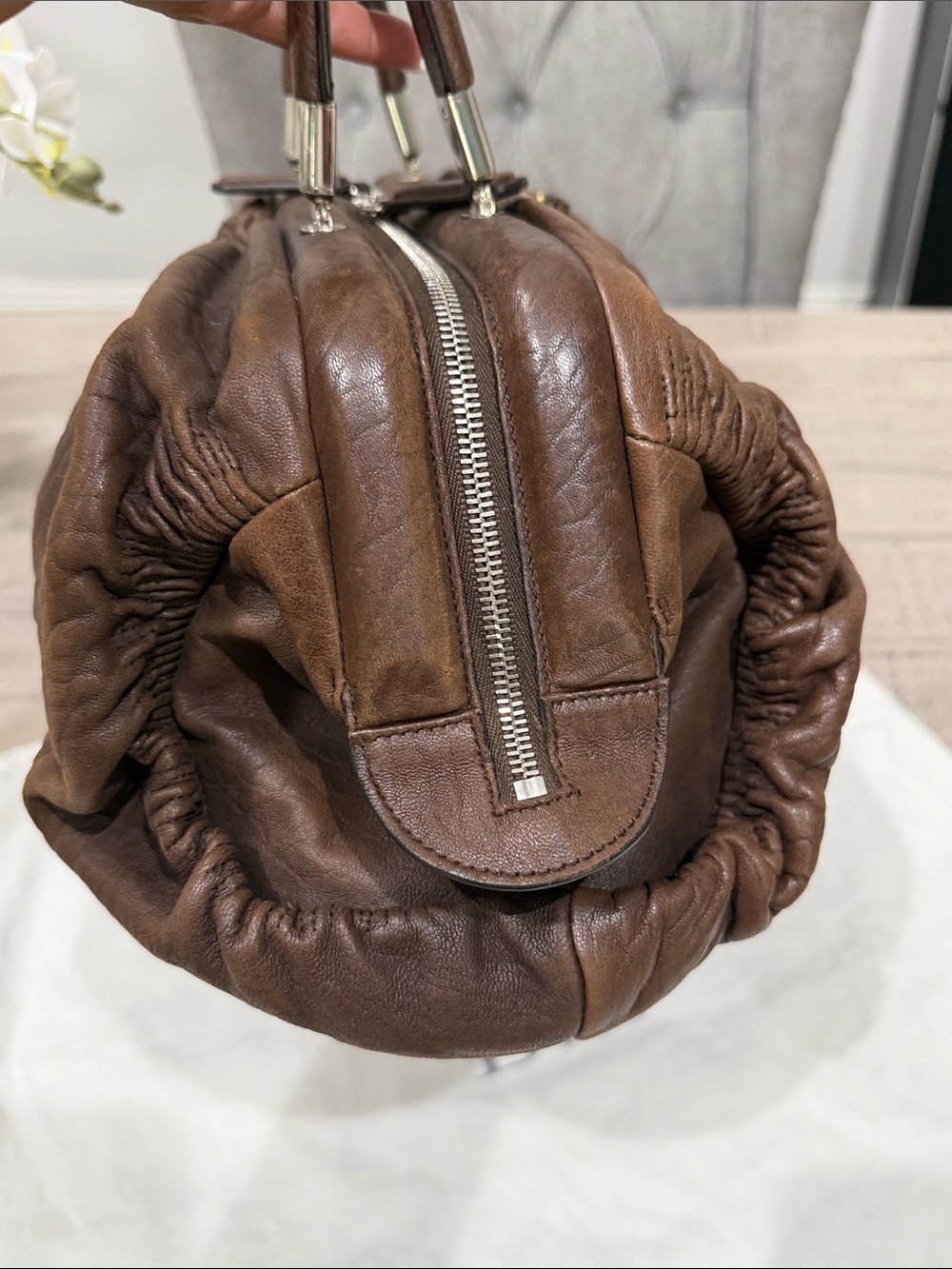Dior Chocolate Brown Pebbled Leather Top-Handle Satchel - Picture 4 of 9